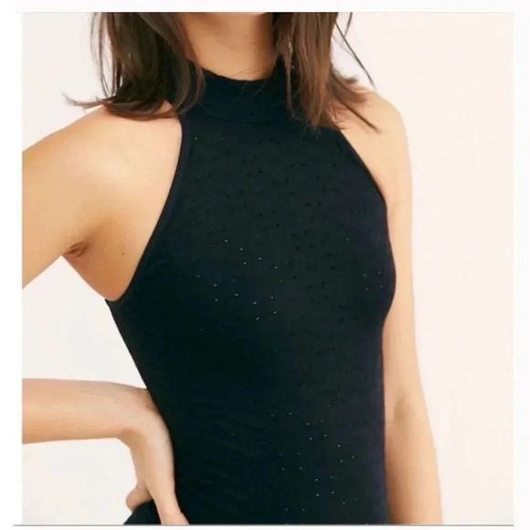 Free People Clear Mind Pointelle Mockneck Bodysuit in Black - Picture 2 of 11